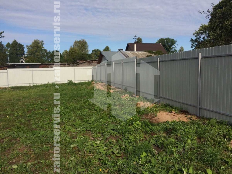 Забор из профнастила с утрамбовкой щебнем 65 метров